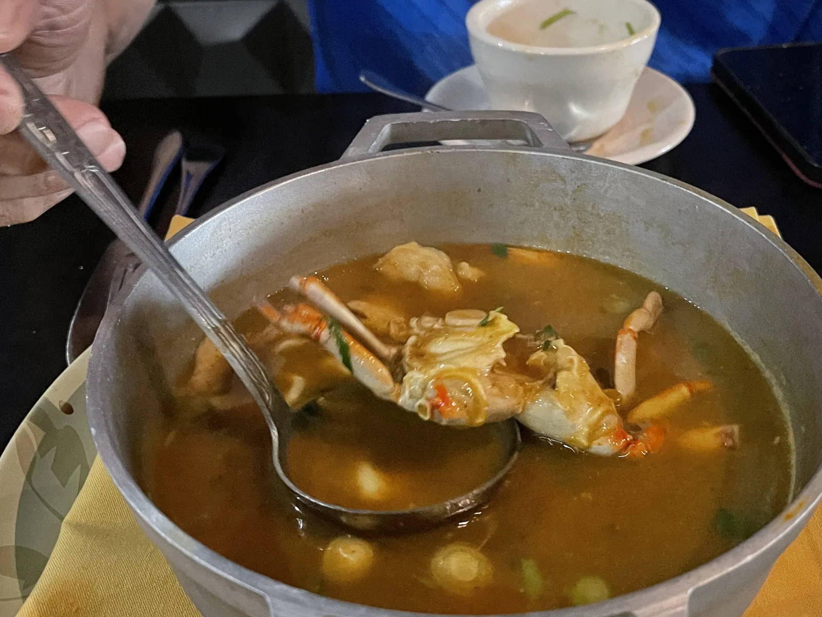 A pot of parihuela, a Peruvian seafood soup, served at Bravo Peruvian Kitchen on West Sample Road in Coral Springs.