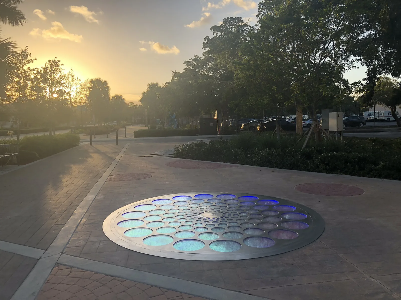 Ascent, an interactive light sculpture by Jen Lewin, set in the pavement in downtown Coral Springs.