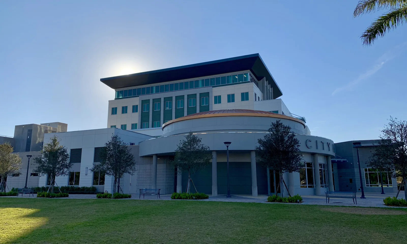 Coral Springs City Hall on West Sample Road, whose lawn holds the city's holiday tree.