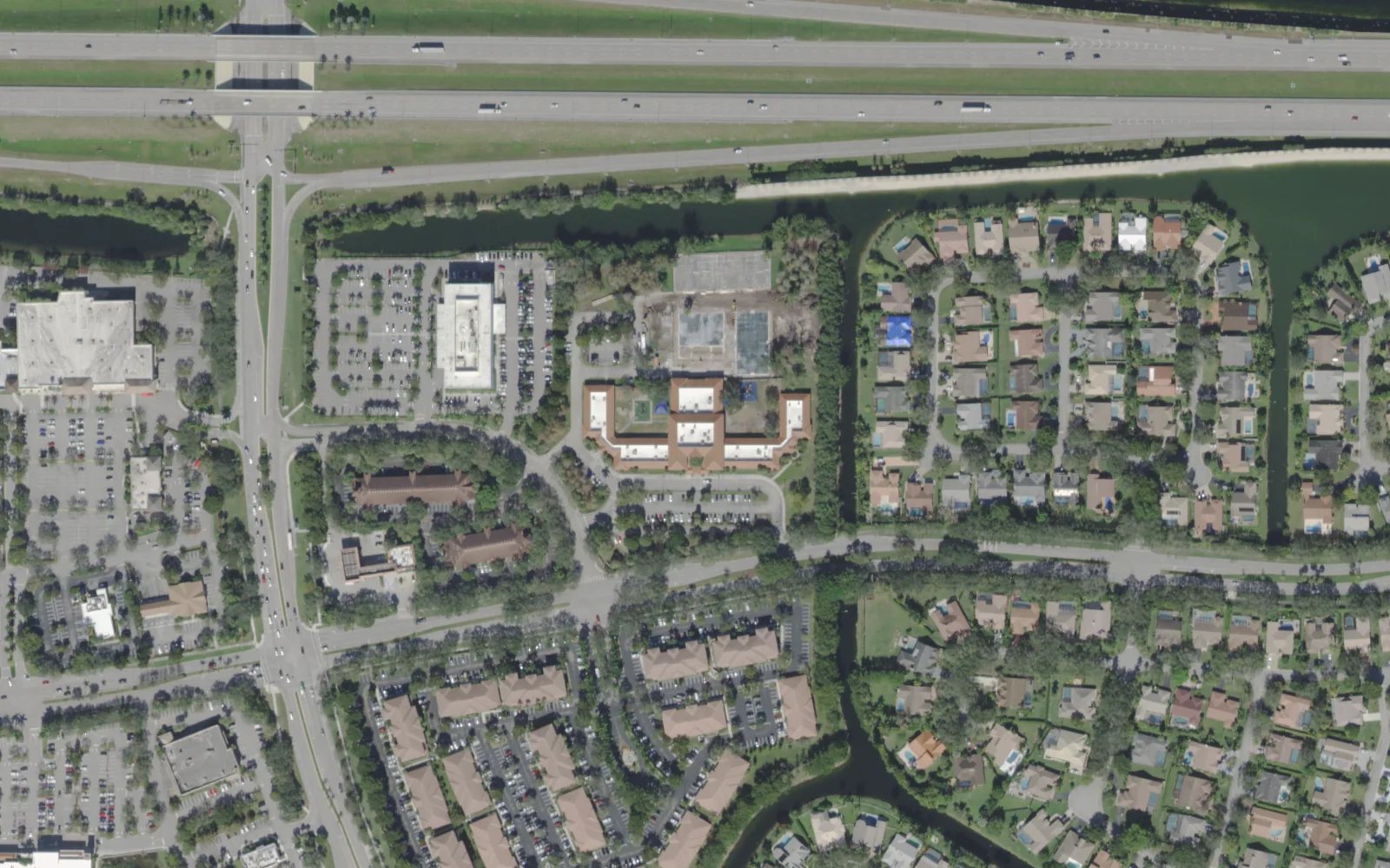Imagine School at Broward's campus on Westview Drive, south of the Sawgrass Expressway, seen from the air