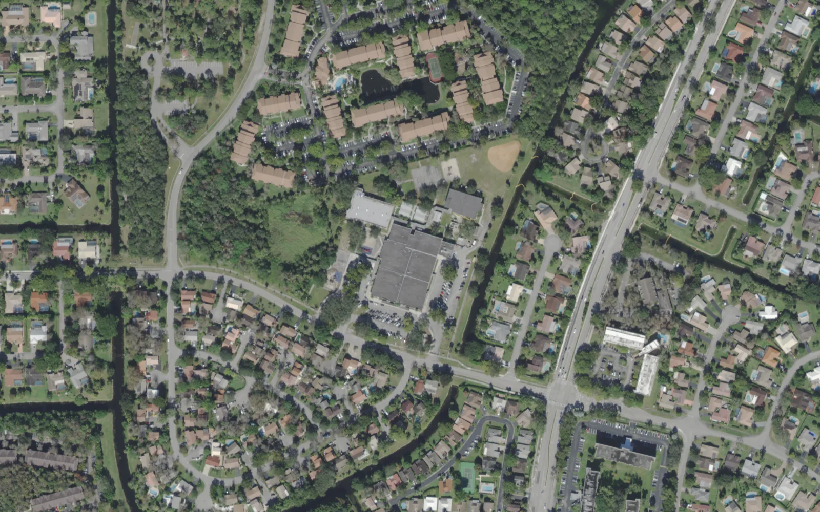 Ramblewood Elementary School's campus on Shadow Wood Boulevard, seen from the air