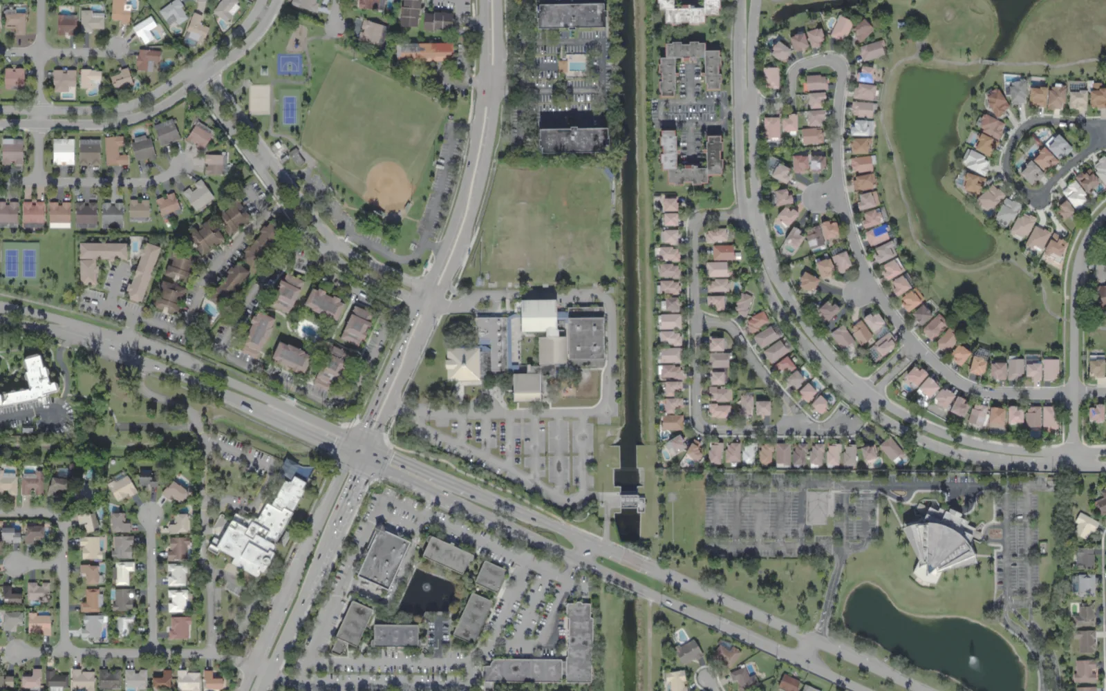 The Somerset Academy Riverside campus on Riverside Drive in Coral Springs, seen from the air