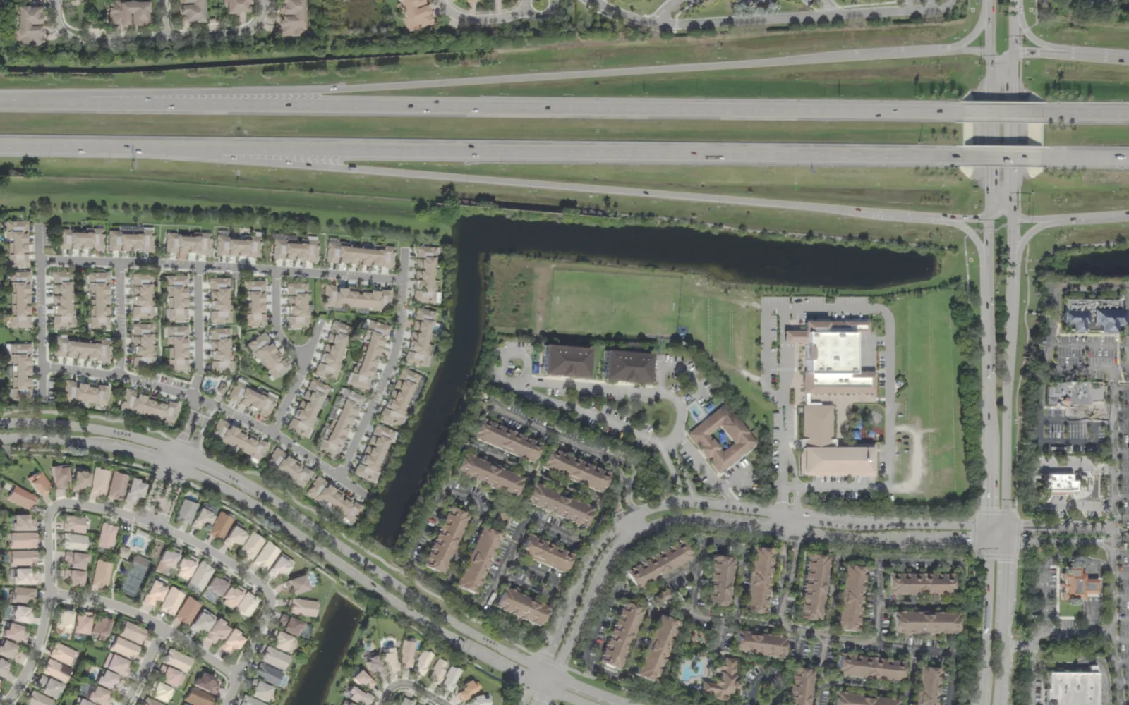 The area around Summit Academy Charter School on NW 56th Drive, just south of the Sawgrass Expressway, seen from the air