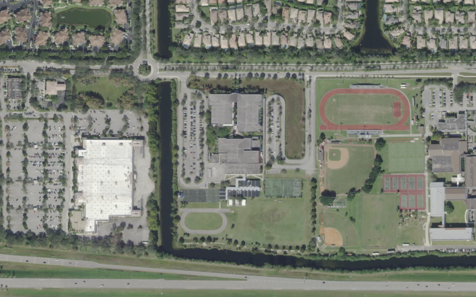 Westglades Middle School's campus on Holmberg Road in Parkland, seen from the air
