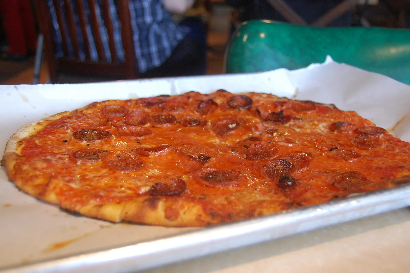 A pepperoni pizza. The photo was not taken at a Coral Springs restaurant.